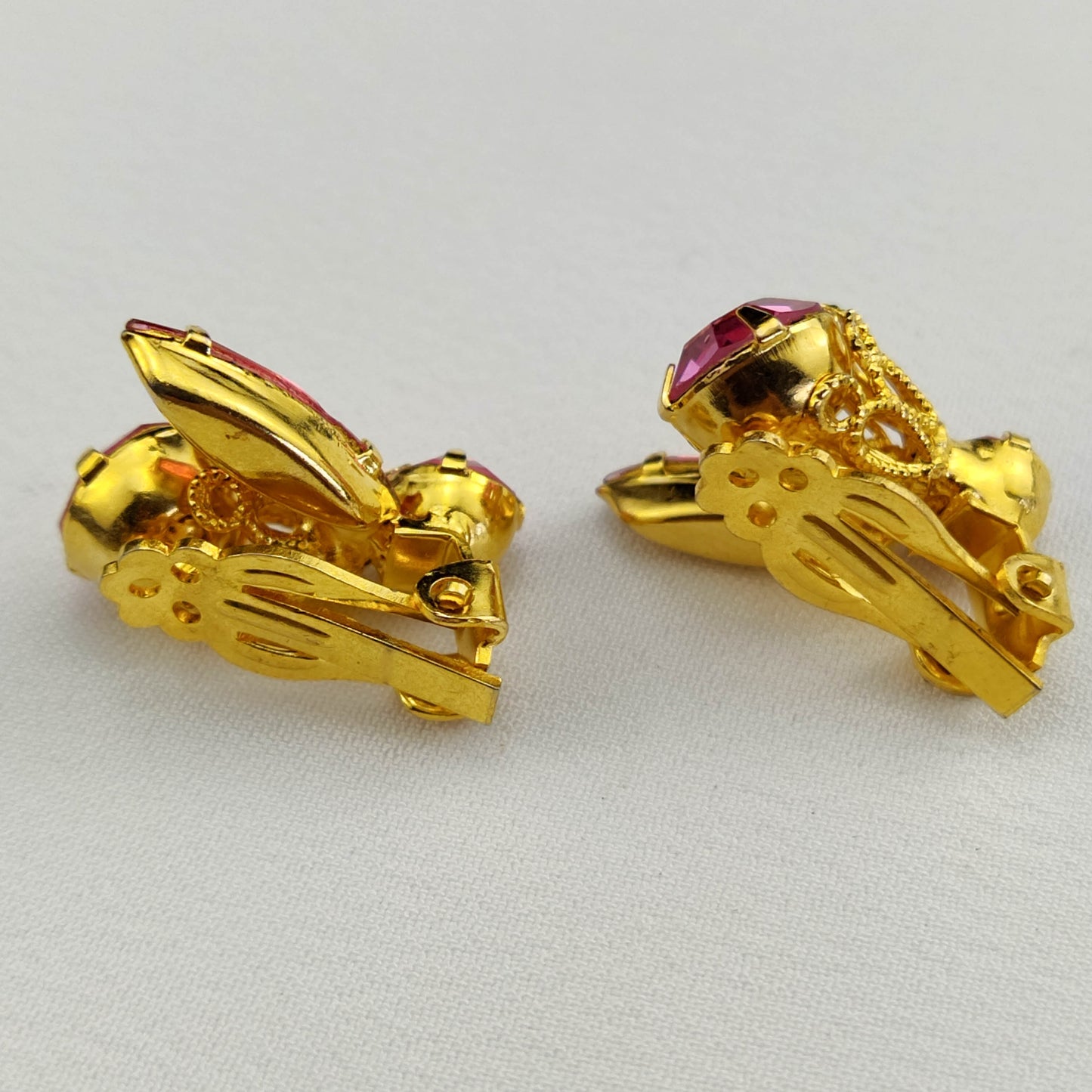 1950's Pink Rhinestone "Bee" Clip Earrings