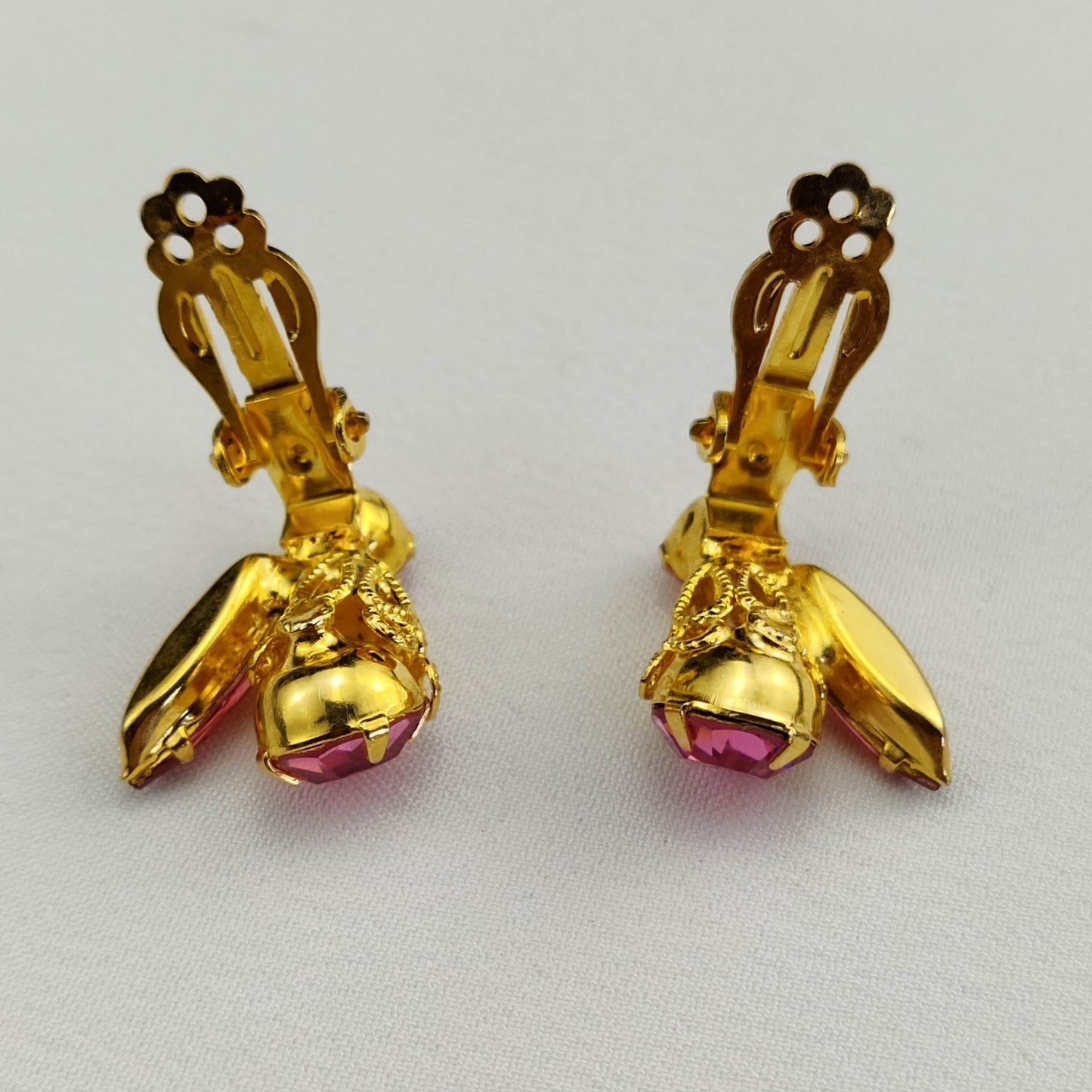 1950's Pink Rhinestone "Bee" Clip Earrings