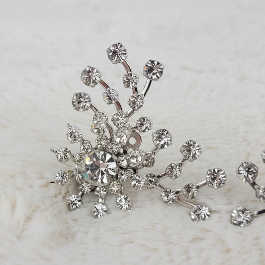 1970's Vintage Clear Rhinestones Full Spray Clip Earrings