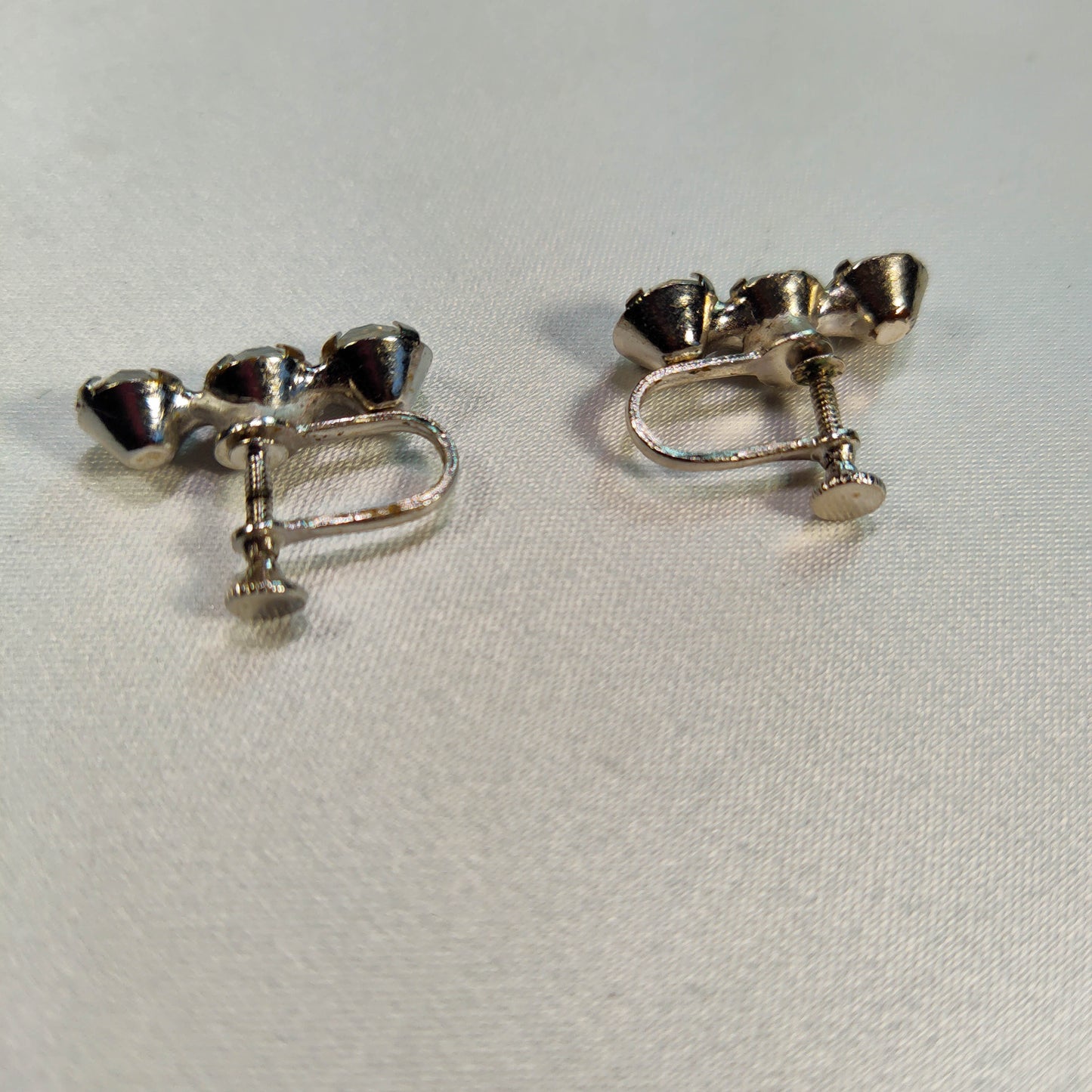 1950's Three Rhinestone Row Screwback Earrings