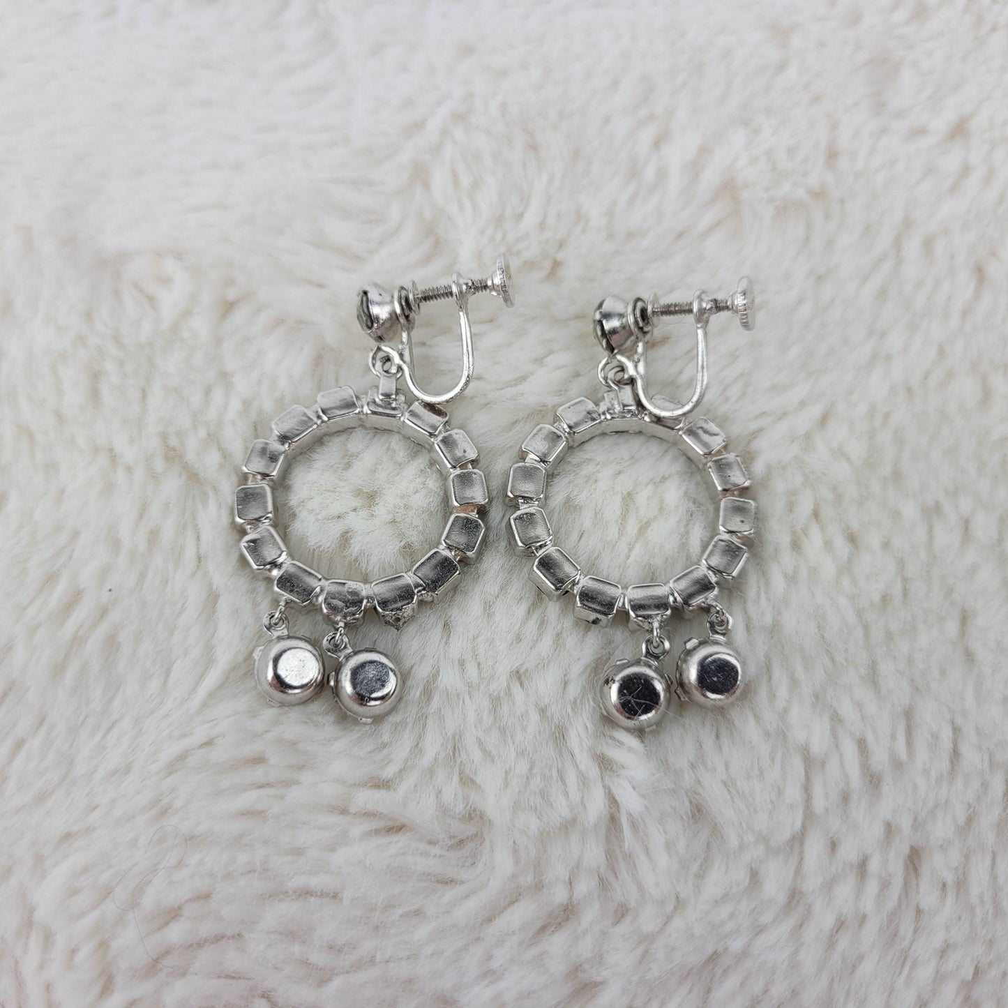 1950's Clear Rhinestone Drop Circular Screwback Earrings by Weiss