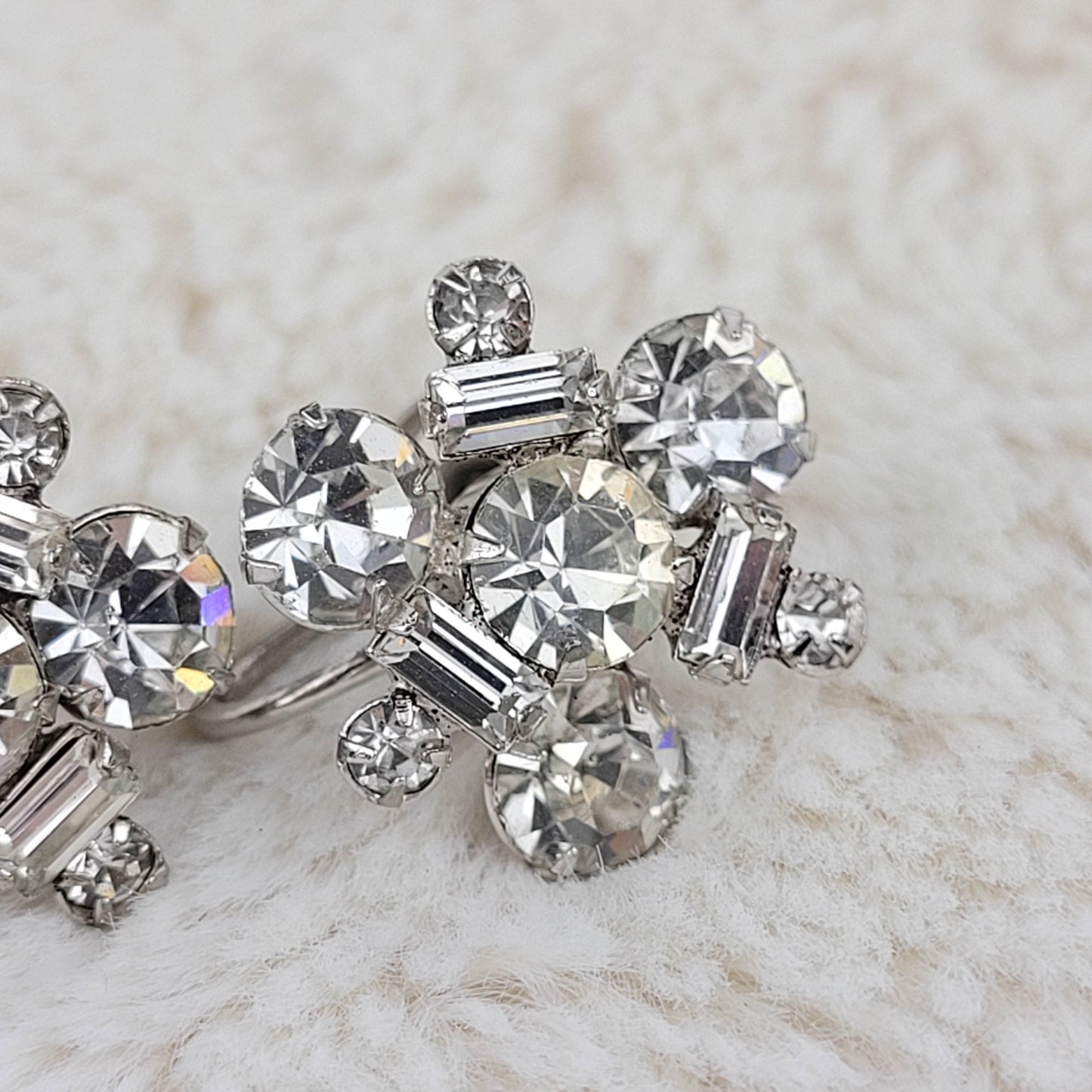 1950's Clear Rhinestone Cluster Screwback Earrings