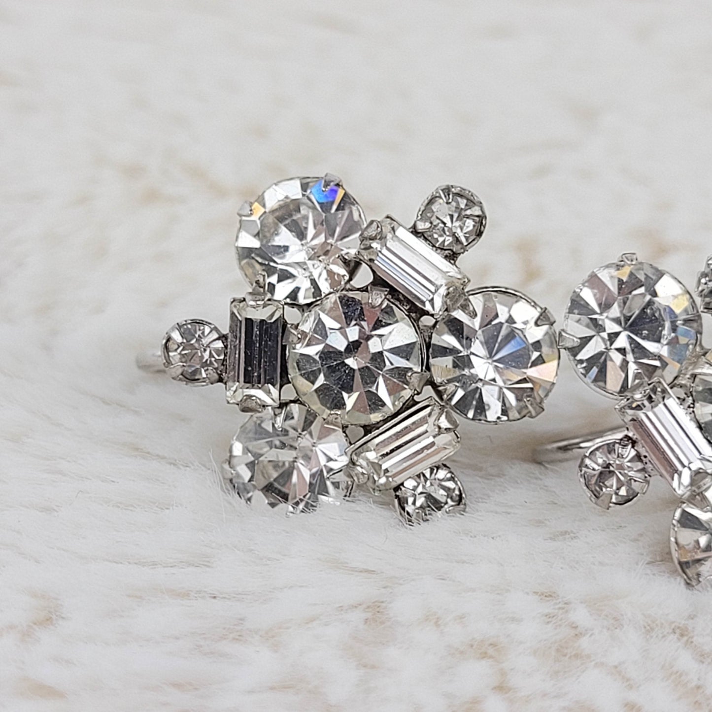 1950's Clear Rhinestone Cluster Screwback Earrings