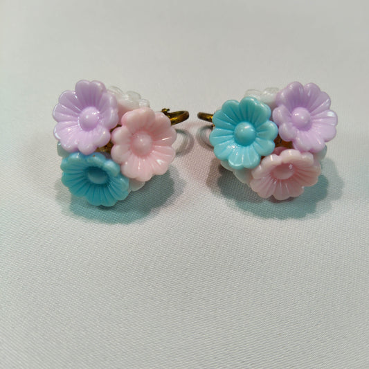 1950's Pastel Flower Clip Earrings from Germany