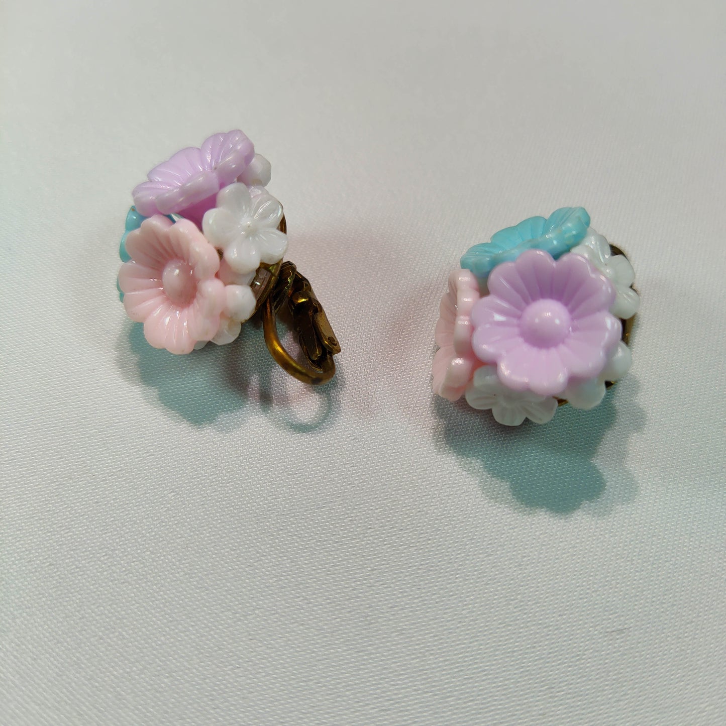 1950's Pastel Flower Clip Earrings from Germany