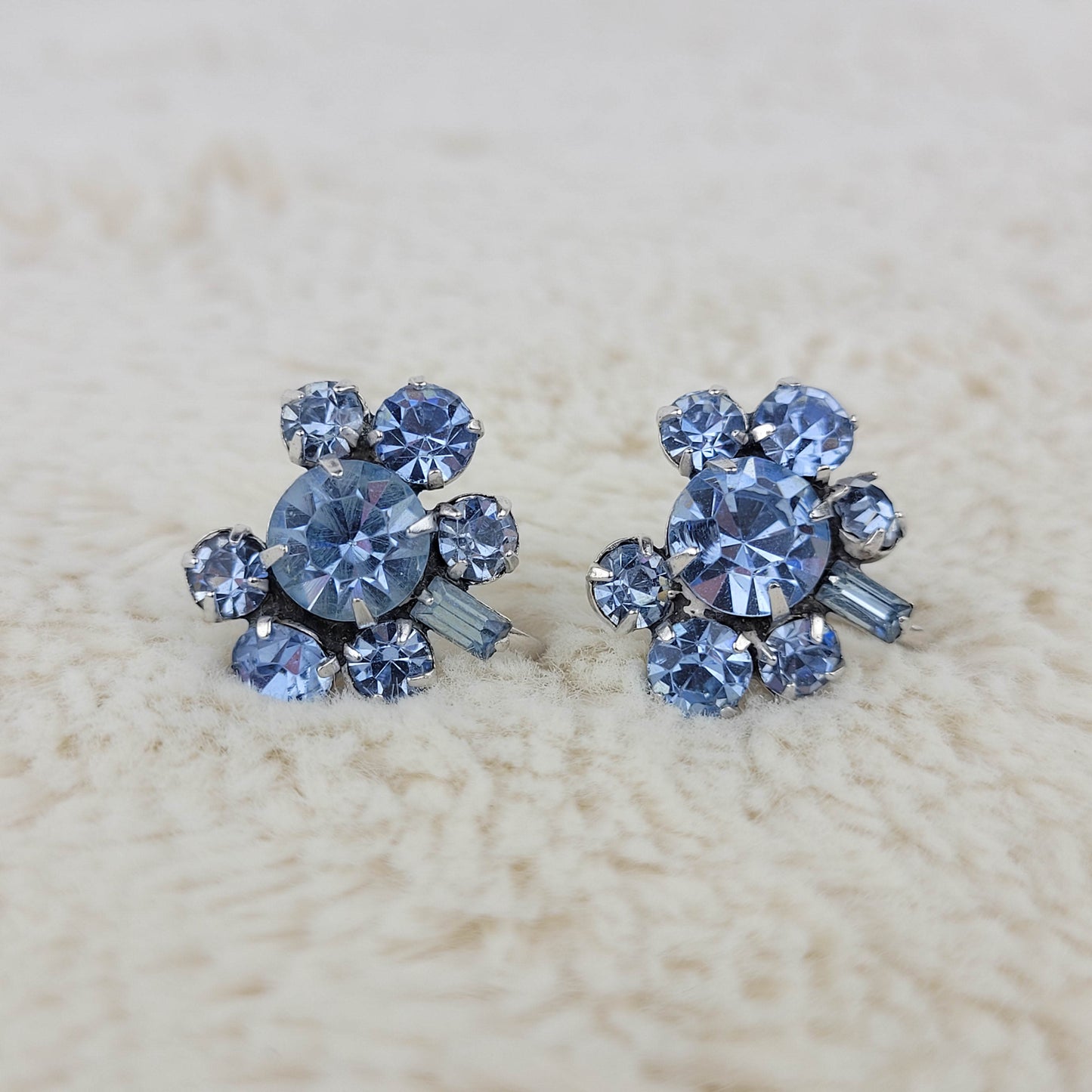 1950's Blue Rhinestone Circular Screwback Earrings by Coro