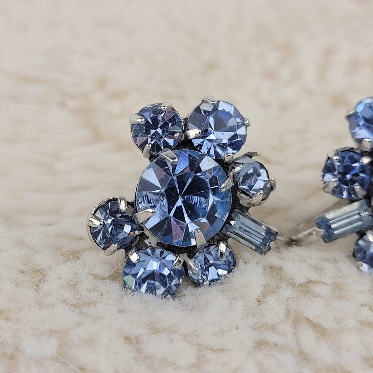 1950's Blue Rhinestone Circular Screwback Earrings by Coro