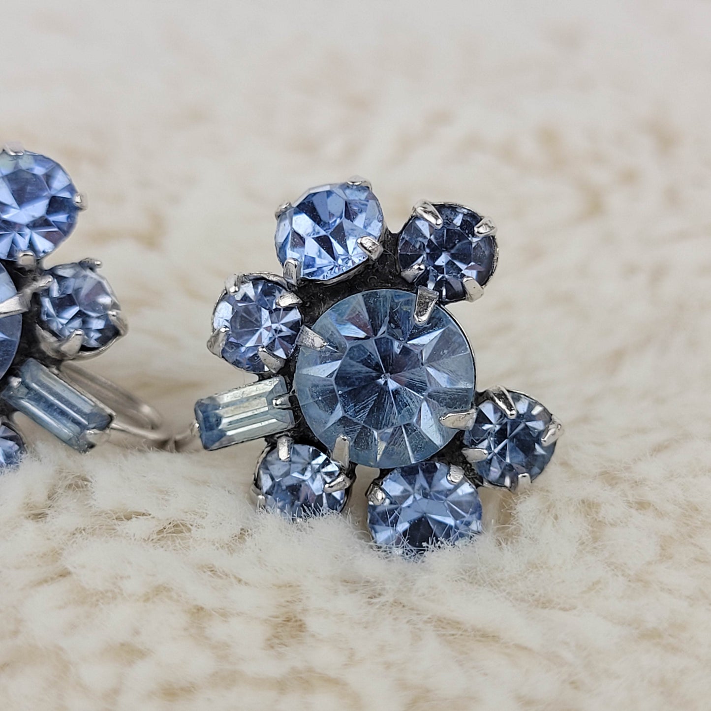 1950's Blue Rhinestone Circular Screwback Earrings by Coro