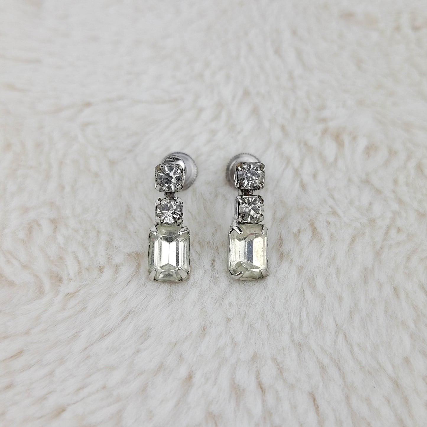 1950's Clear Rhinestone Drop Screwback Earrings