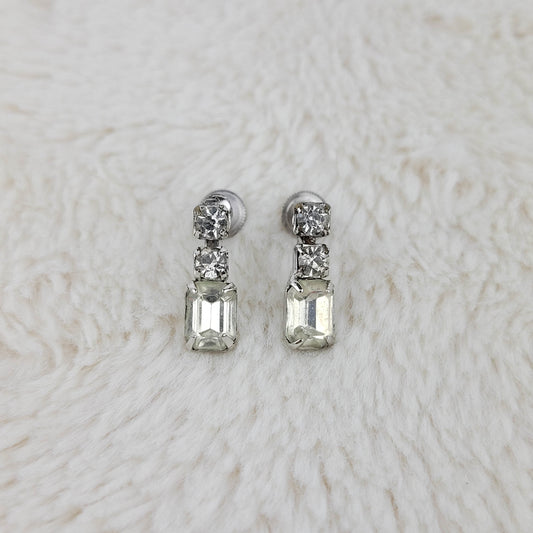 1950's Clear Rhinestone Drop Screwback Earrings