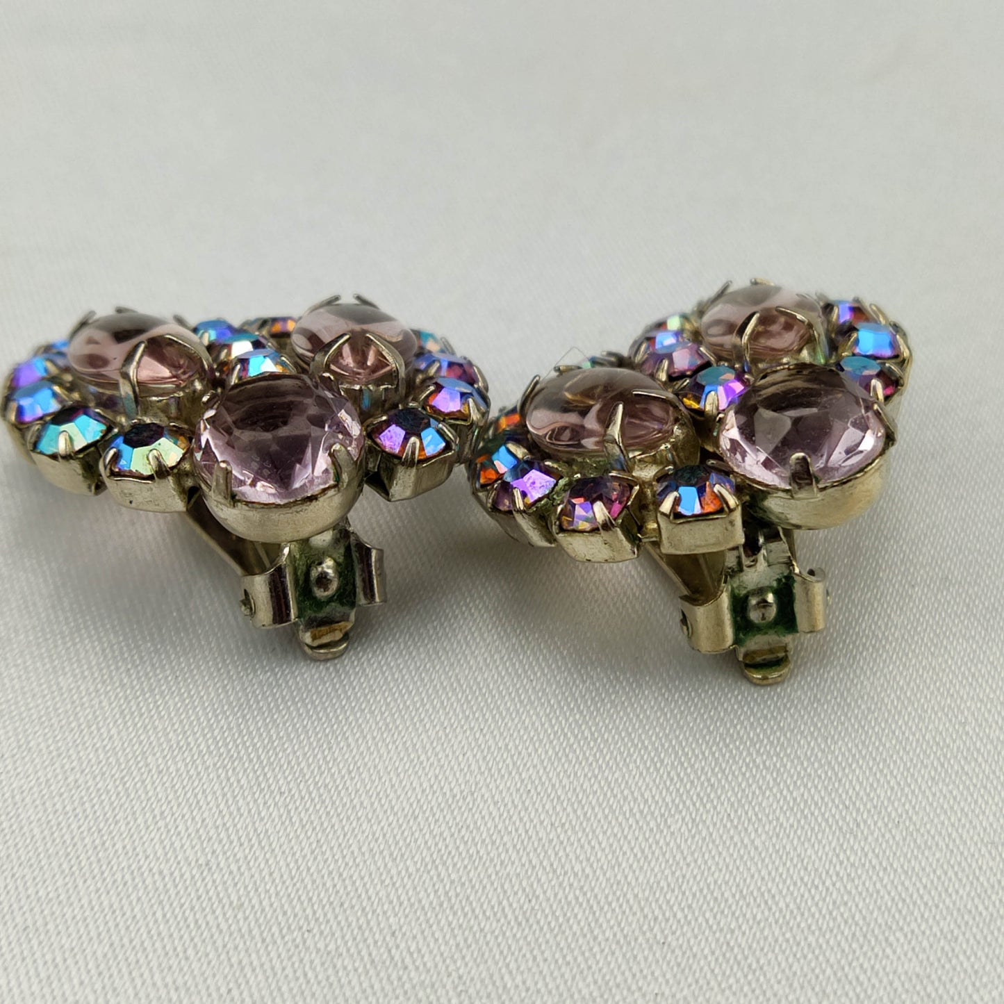 1950's Lavender Aurora Borealis Rhinestone Clip Earrings