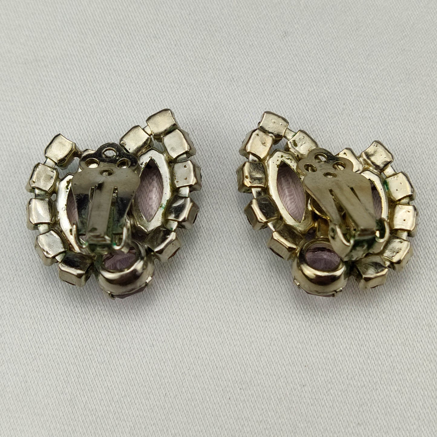 1950's Lavender Aurora Borealis Rhinestone Clip Earrings