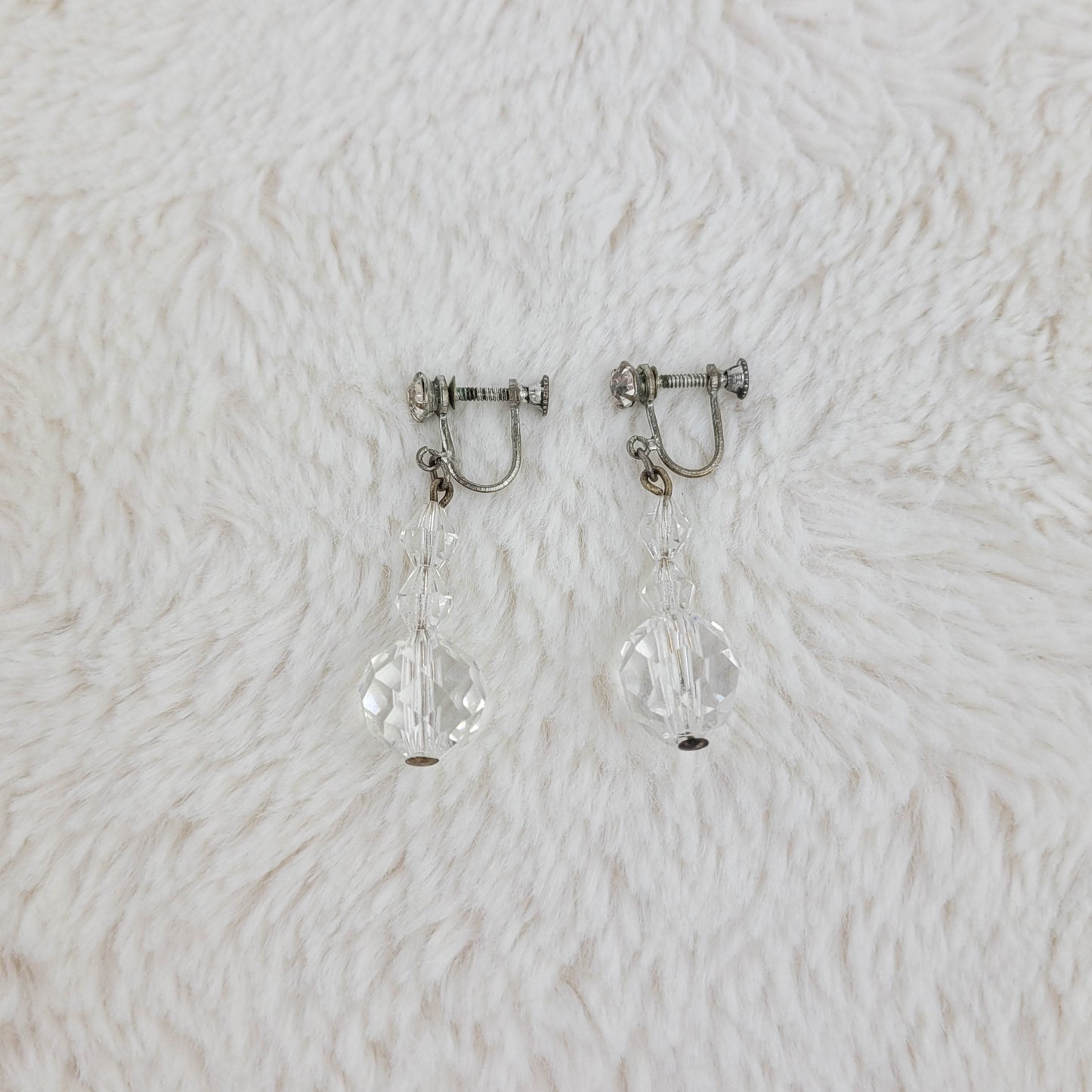 1950's Clear Crystal Drop Screwback Earrings