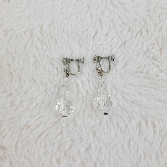 1950's Clear Crystal Drop Screwback Earrings