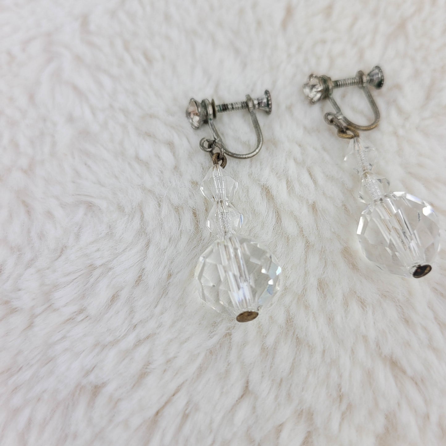 1950's Clear Crystal Drop Screwback Earrings