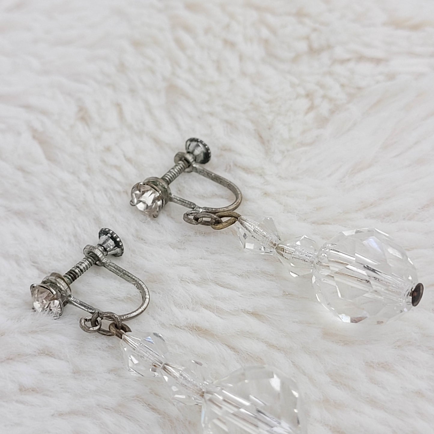 1950's Clear Crystal Drop Screwback Earrings