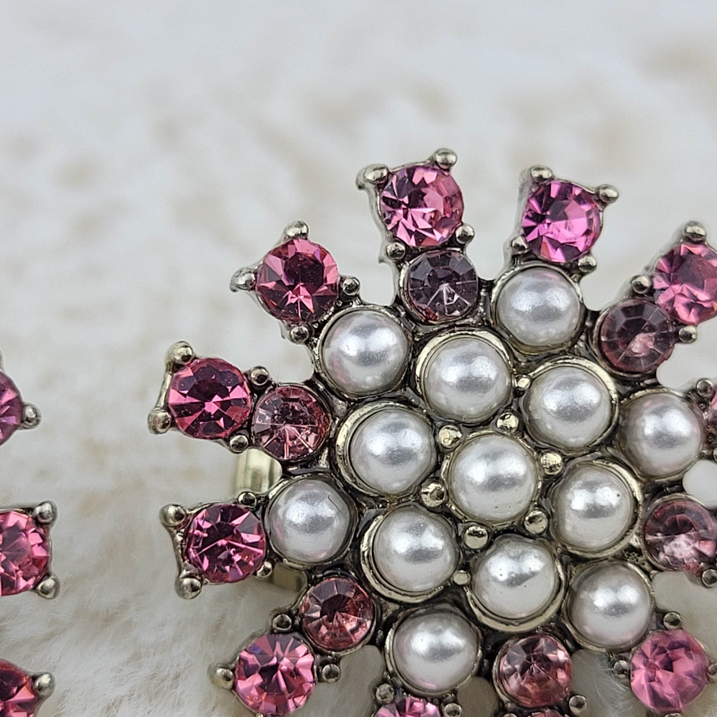 1950's Pink Rhinestone and Pearl Bead Clip Starburst Earrings