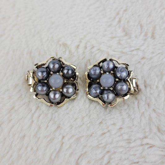 1950's Gold Metal and Purple Bead Clip Earrings