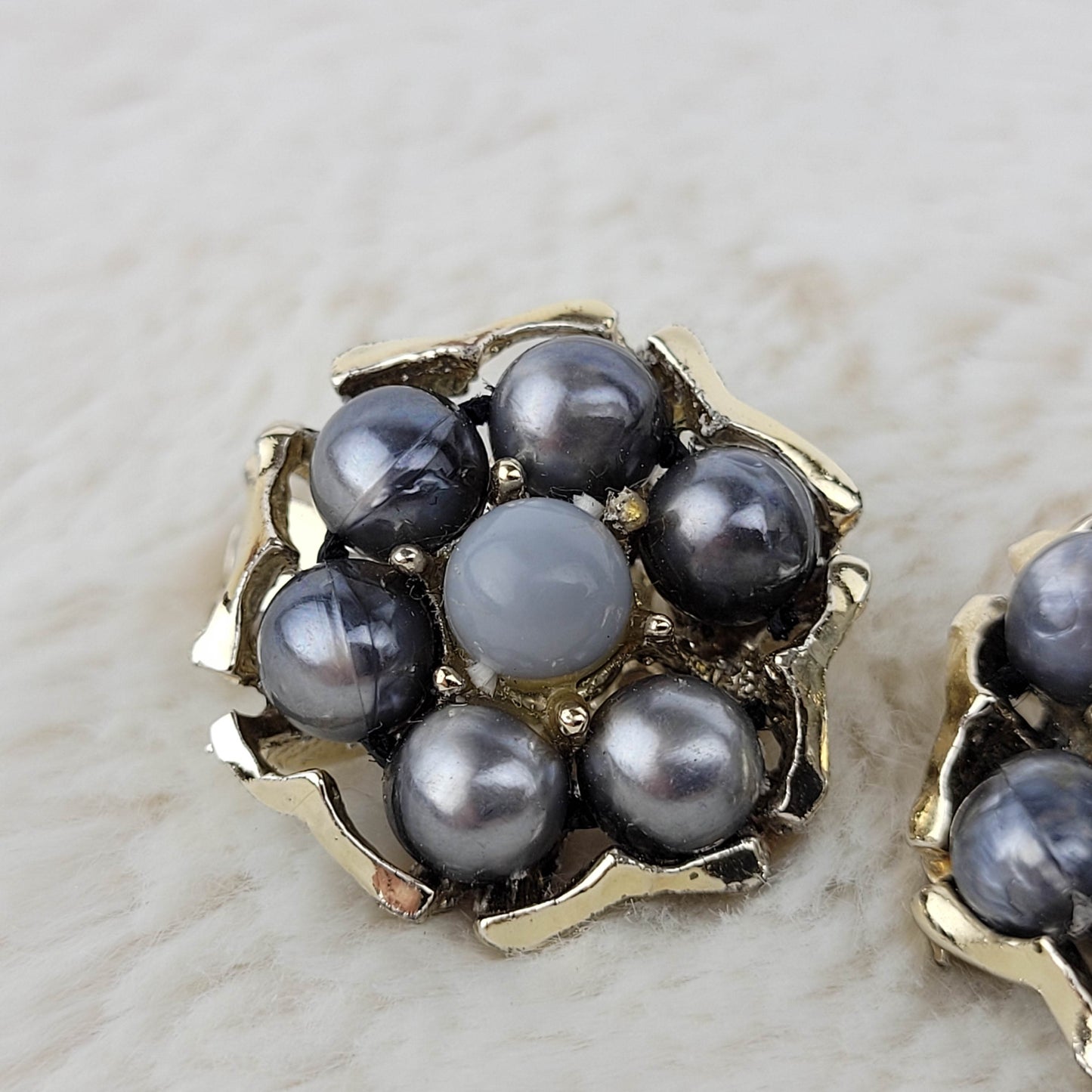 1950's Gold Metal and Purple Bead Clip Earrings