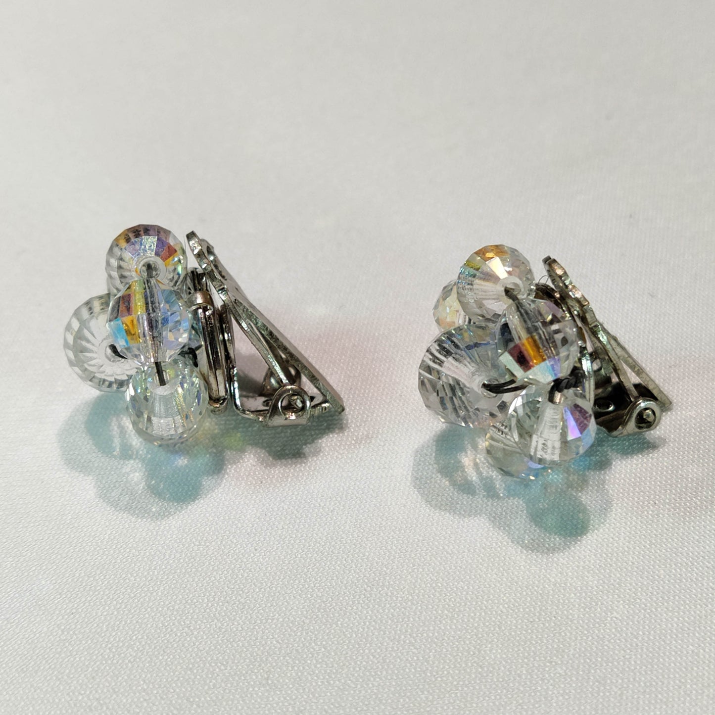 1950's Aurora Borealis Bead Cluster Clip Earrings