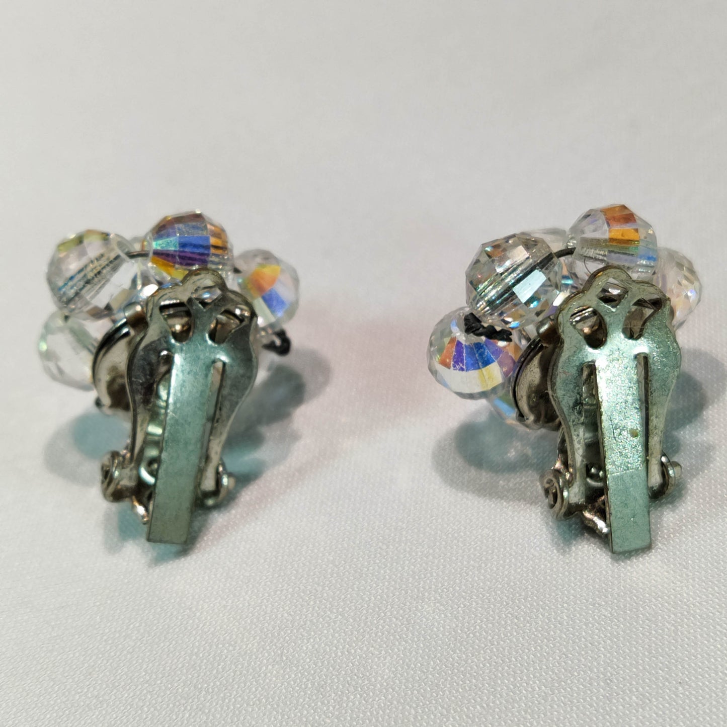 1950's Aurora Borealis Bead Cluster Clip Earrings