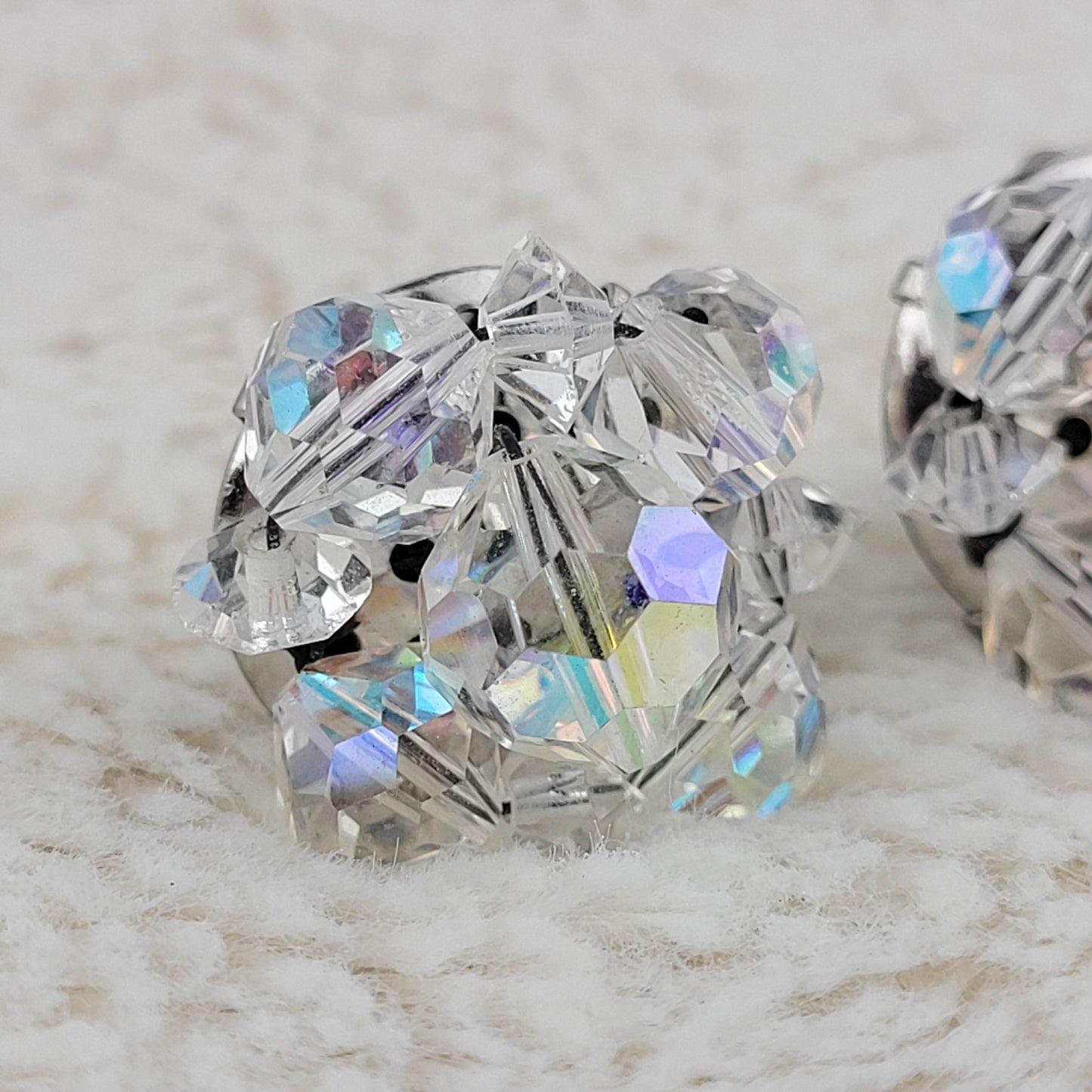 1950's Aurora Borealis Bead Cluster Clip Earrings