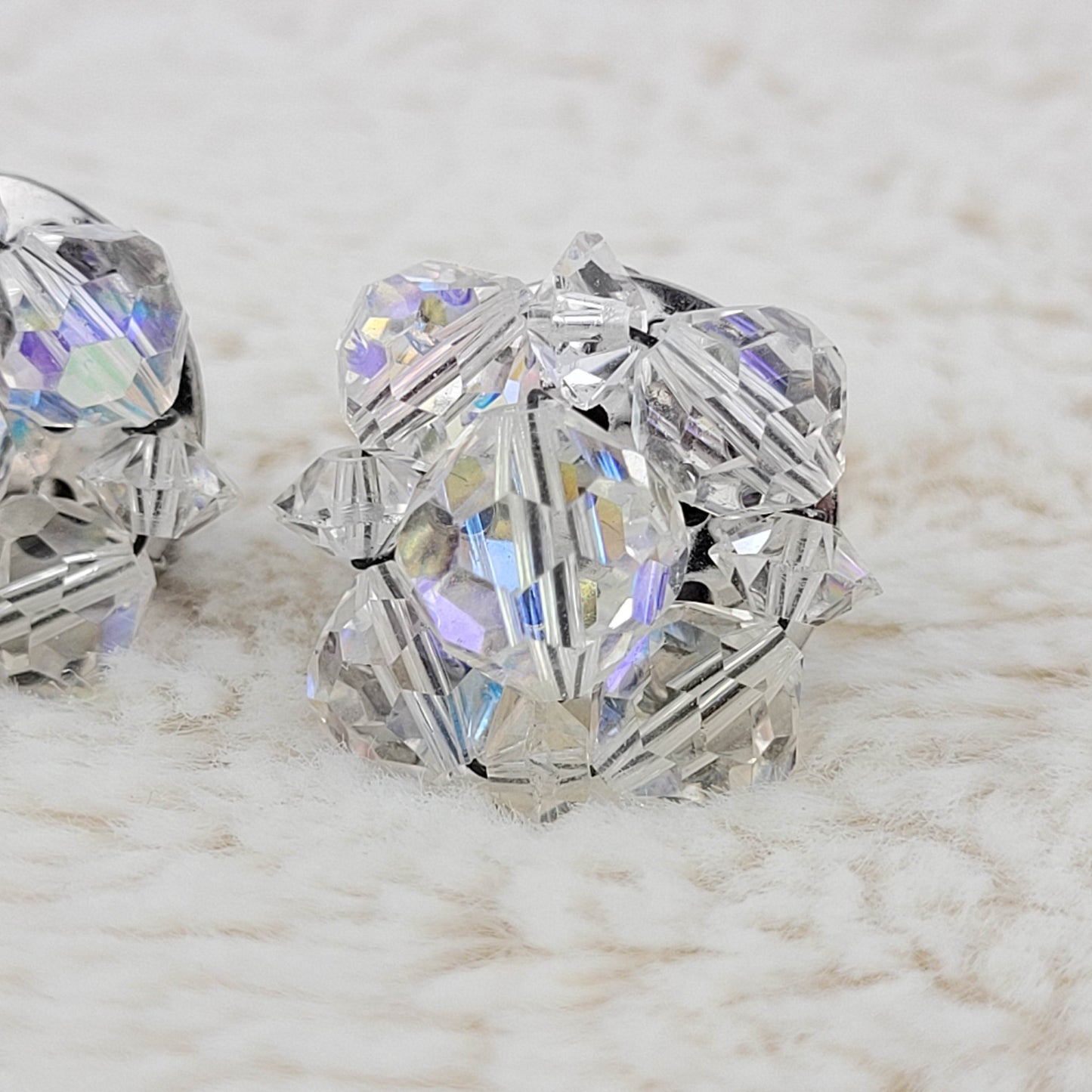 1950's Aurora Borealis Bead Cluster Clip Earrings