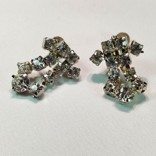 1950's Clear Rhinestone Dangle Screwback Earrings