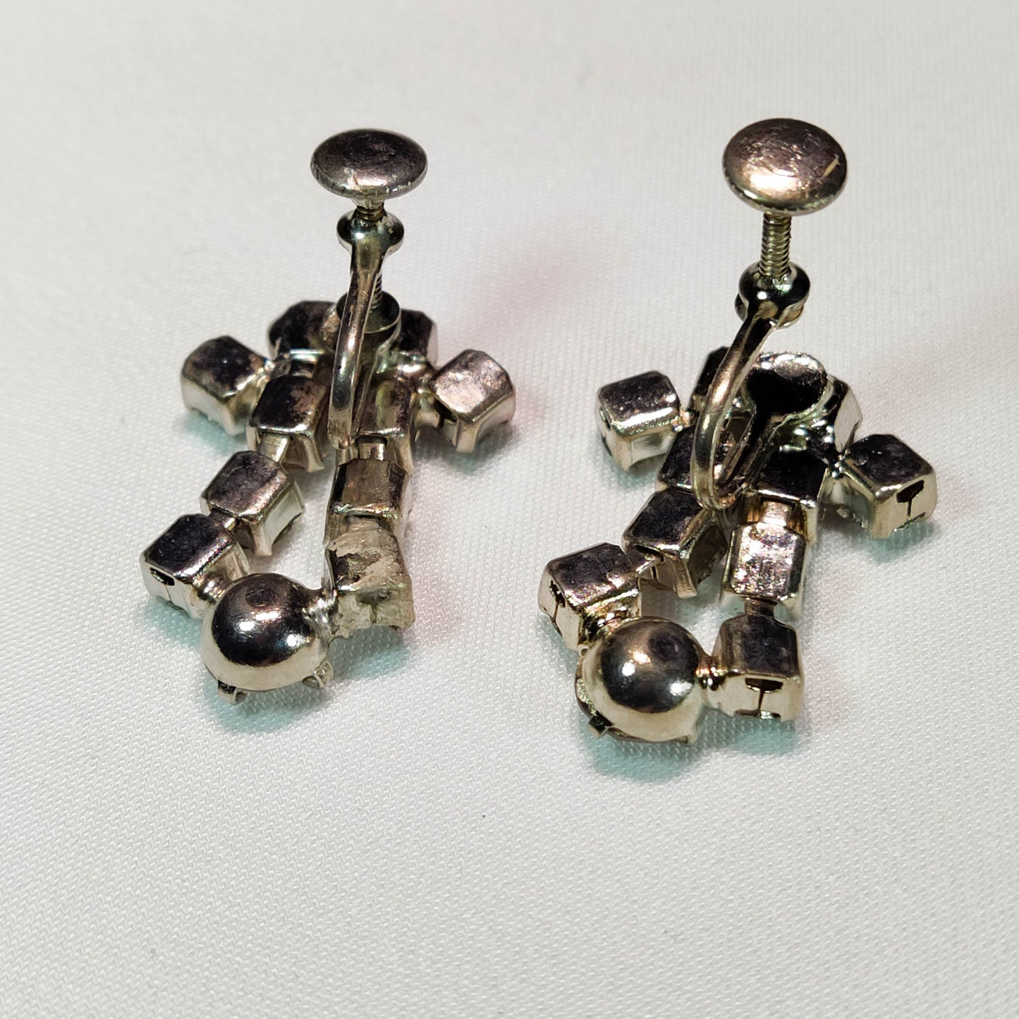 1950's Clear Rhinestone Dangle Screwback Earrings