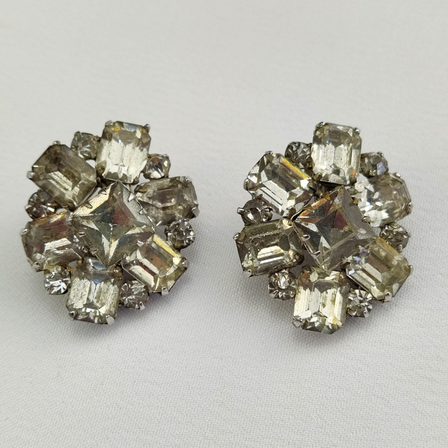 1950's Clear Baguette Rhinestones Star Clip Earrings