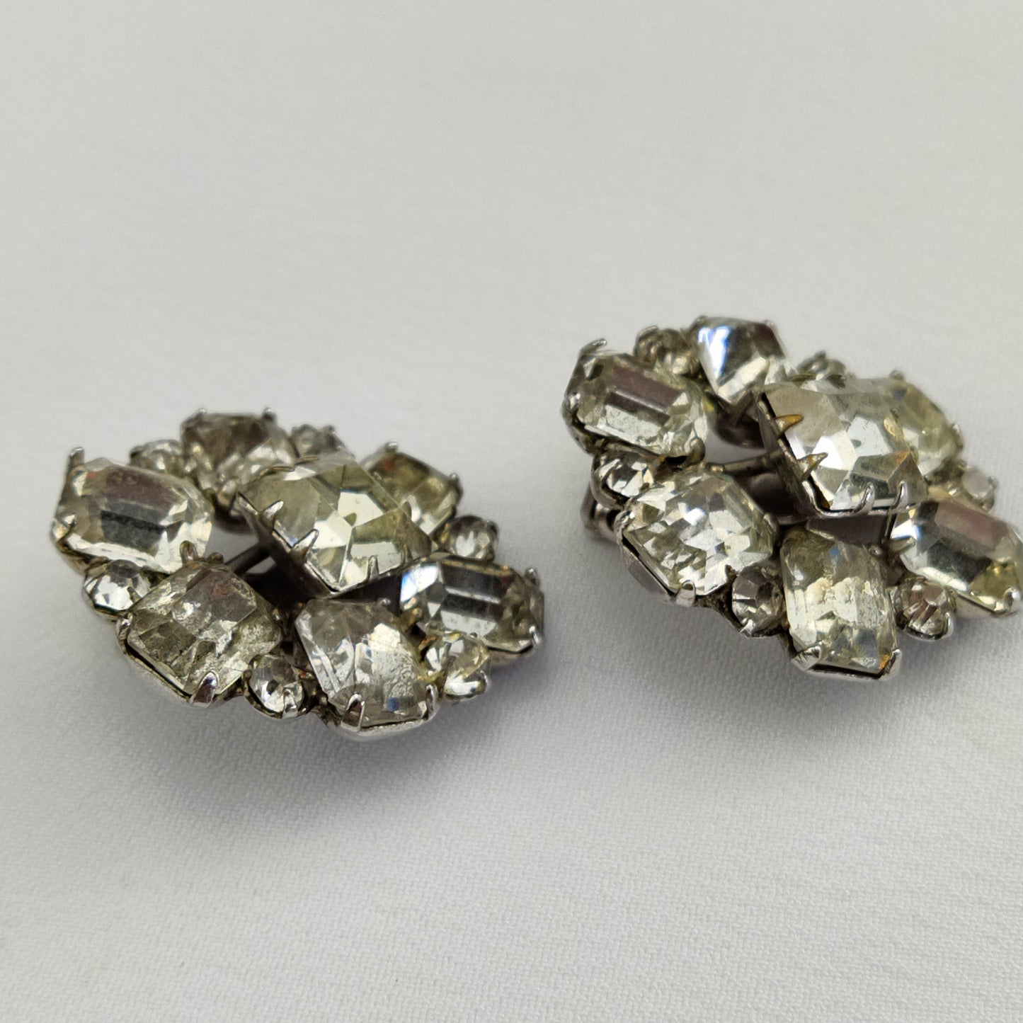 1950's Clear Baguette Rhinestones Star Clip Earrings