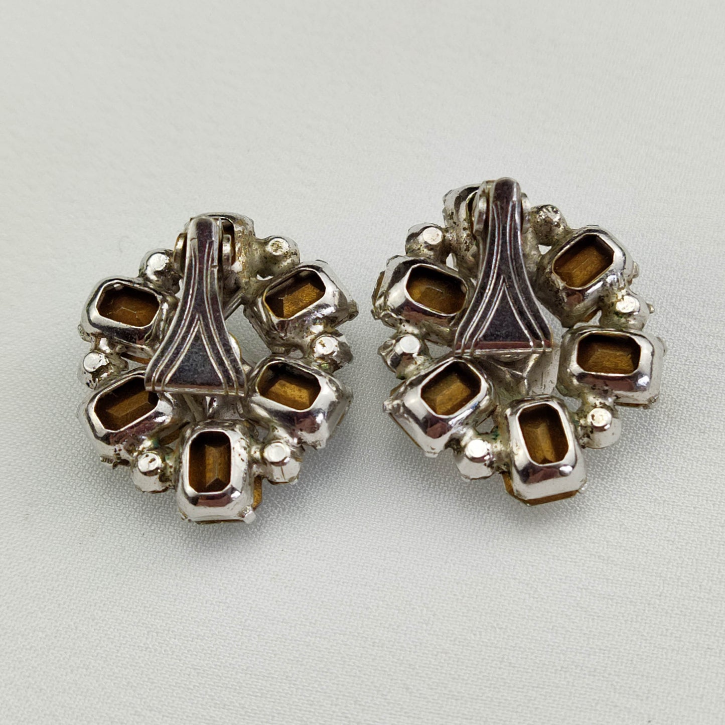 1950's Clear Baguette Rhinestones Star Clip Earrings