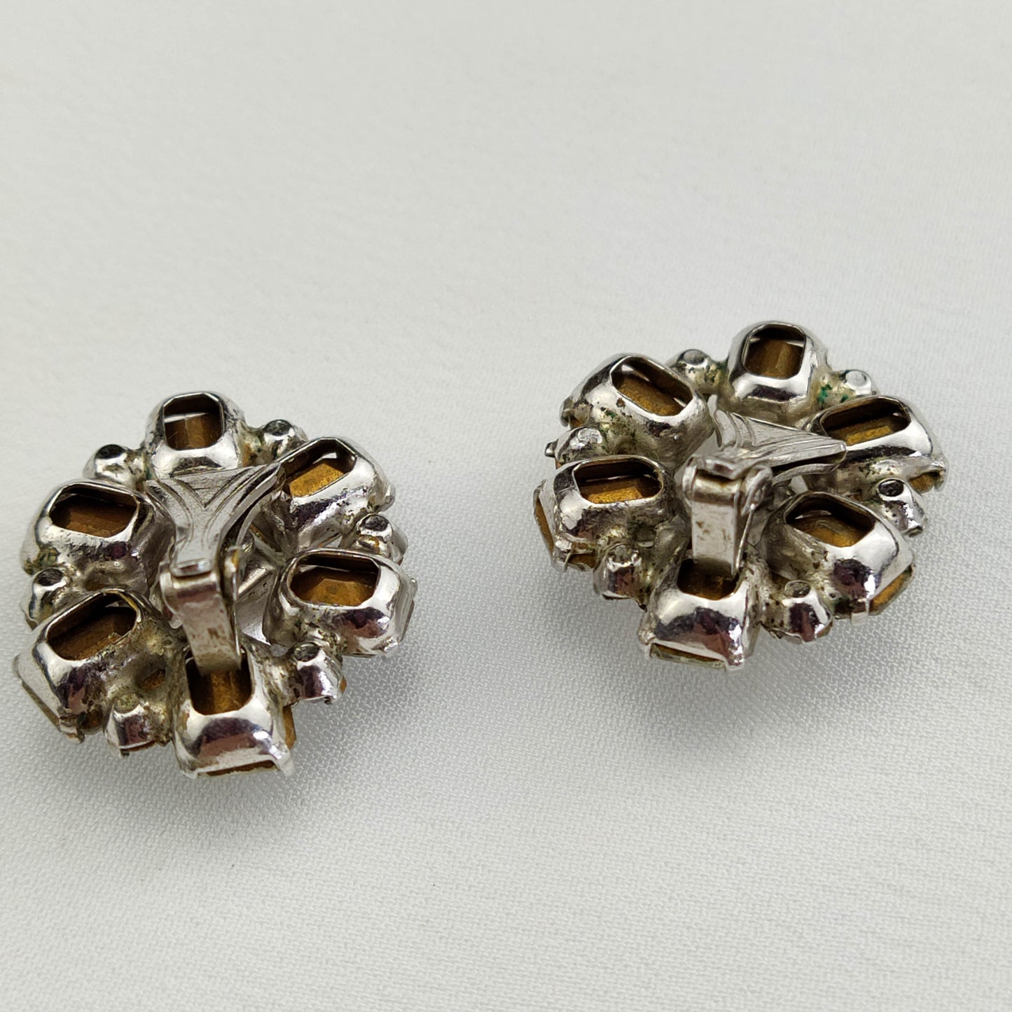 1950's Clear Baguette Rhinestones Star Clip Earrings