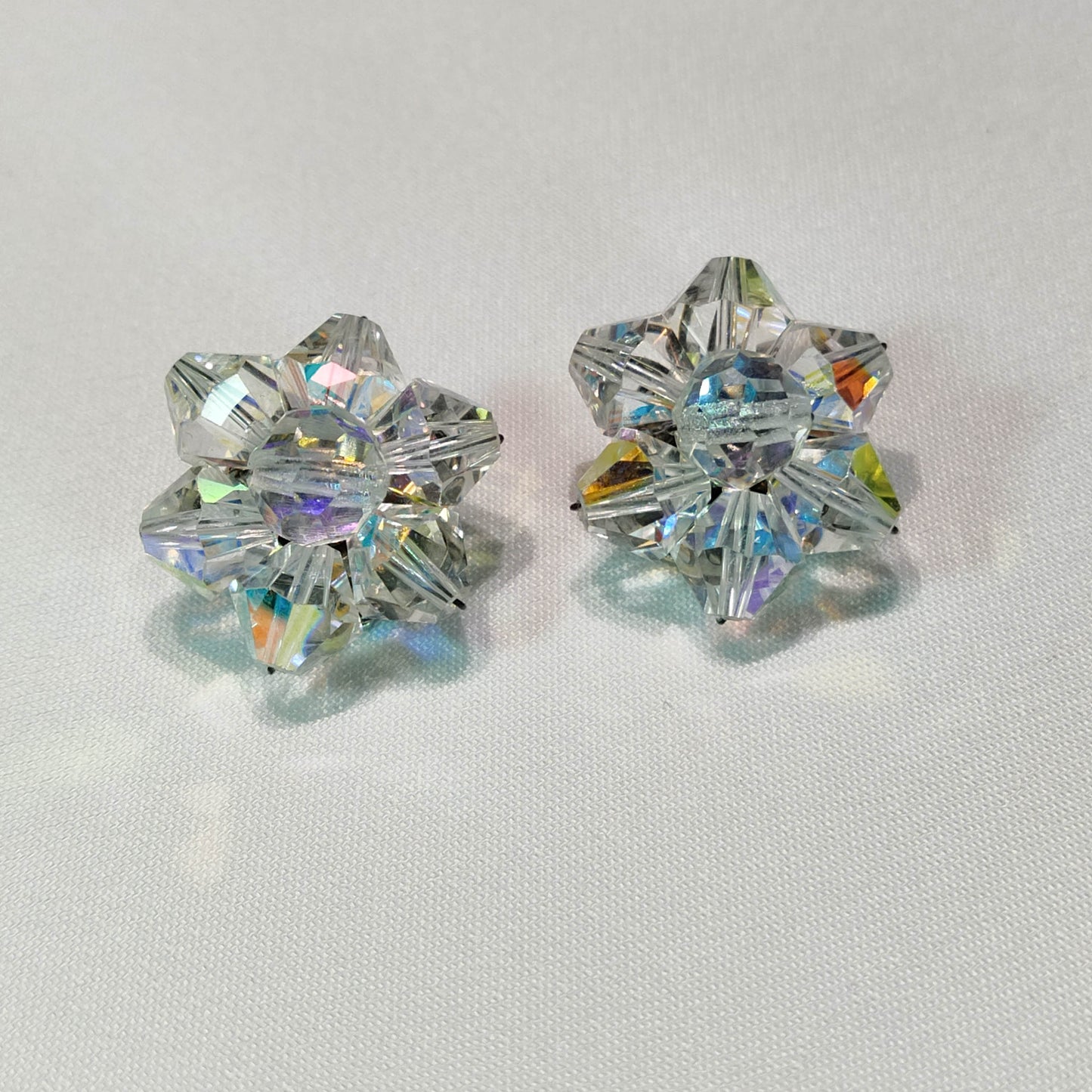 1950's Clear Bead Starbust Cluster Clip Earrings