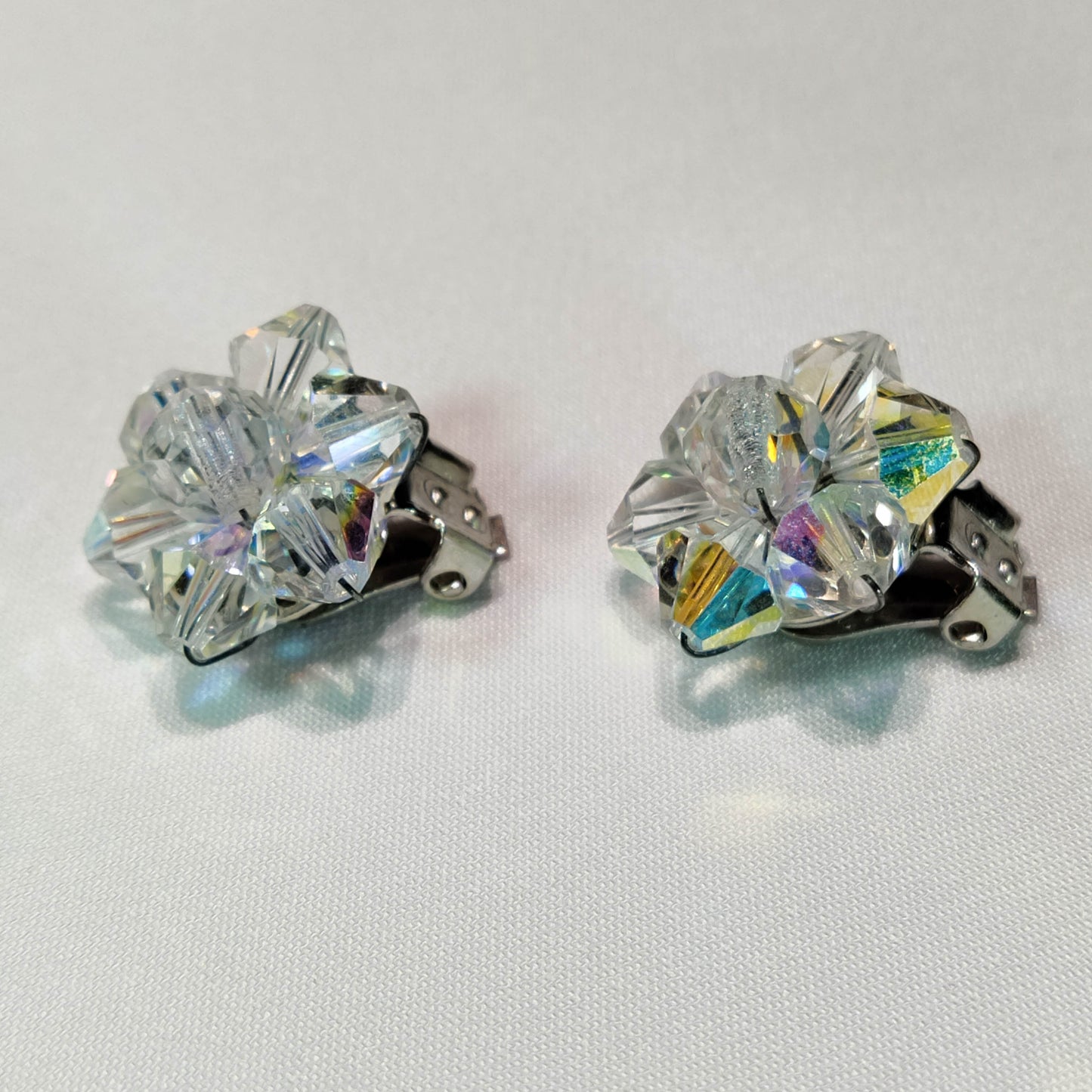 1950's Clear Bead Starbust Cluster Clip Earrings