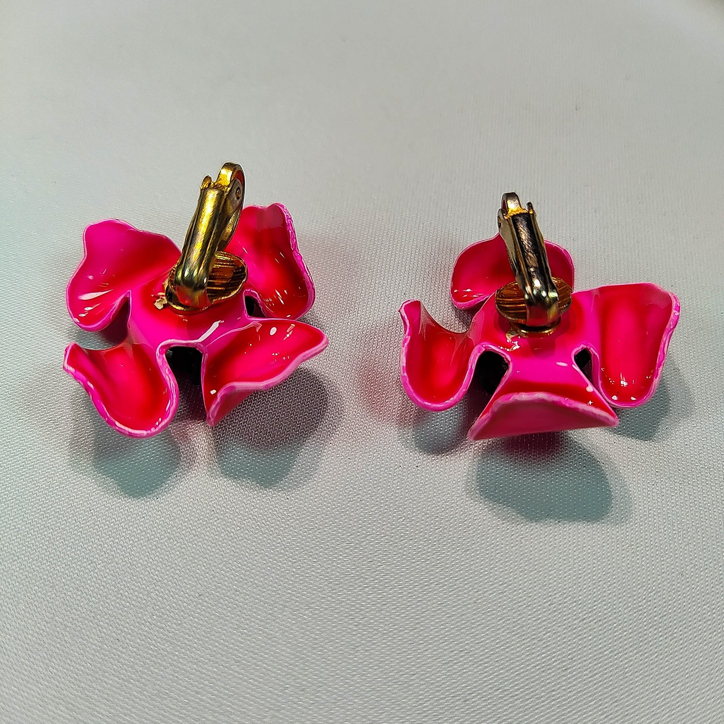 1950's Pink Enamel Flower Clip Earrings