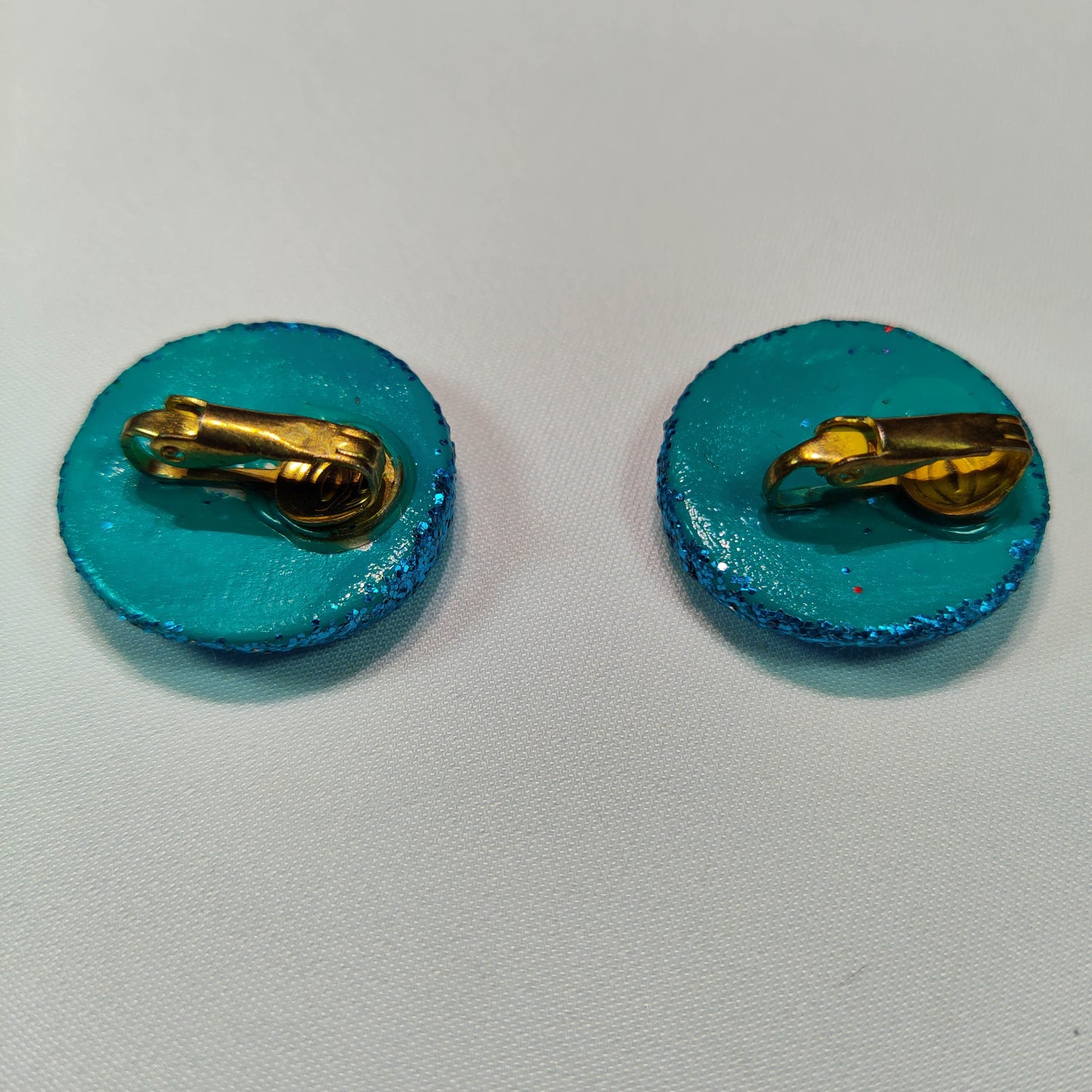 1950's Turquoise Glitter Clip Circular Earrings