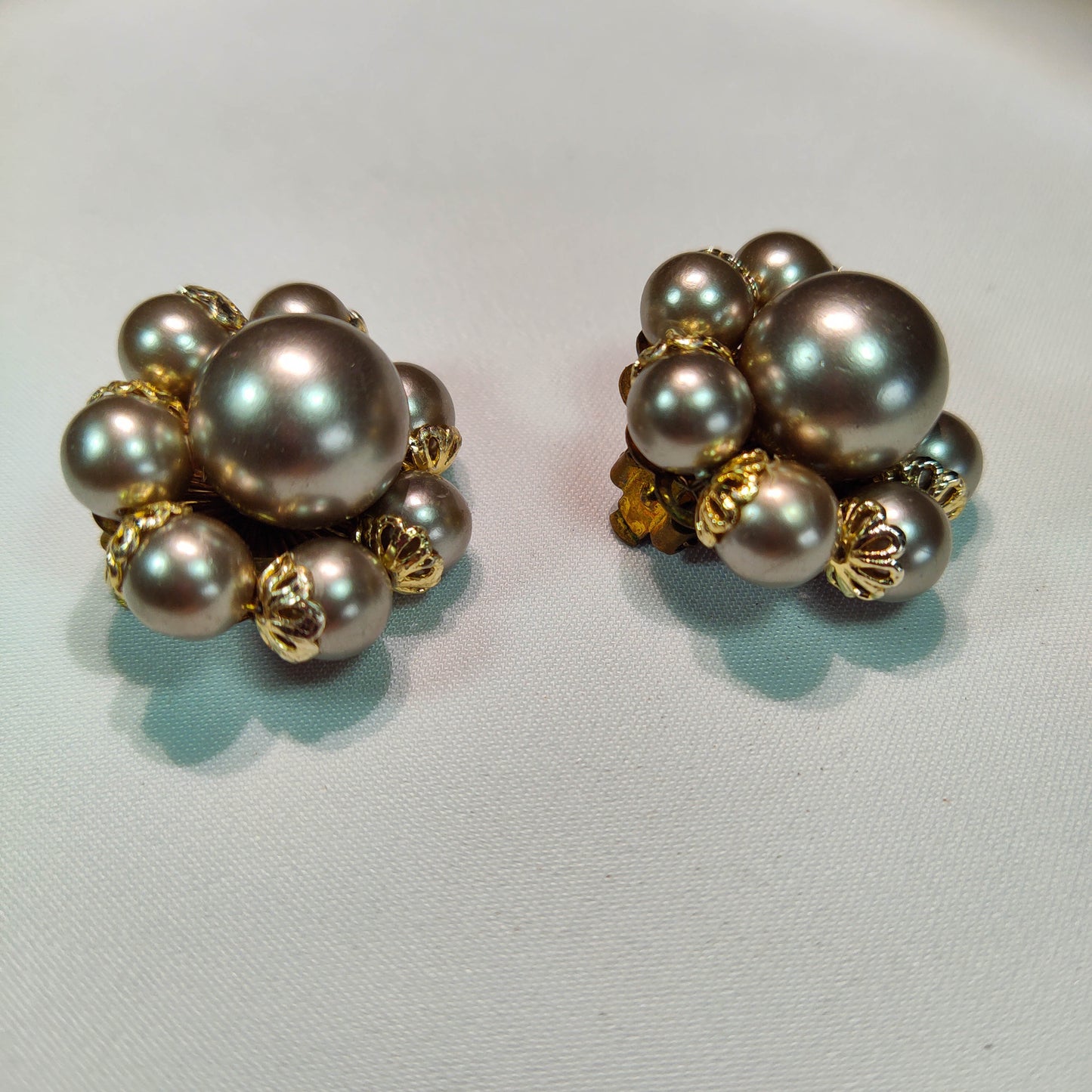 1950's Silver Bead and Gold Tone Cluster Clip Earrings Made in Japan