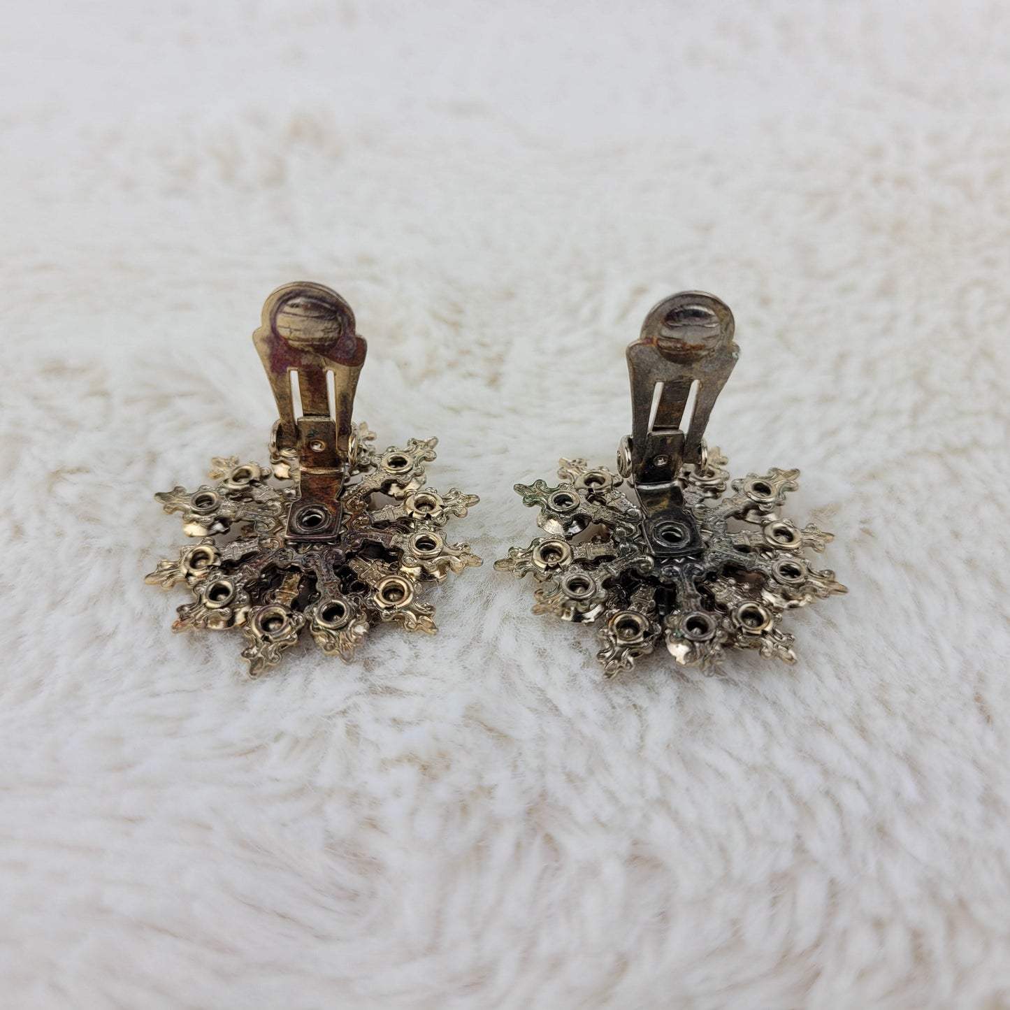 1950's Clear and Brown Rhinestone Starburst Clip Earrings