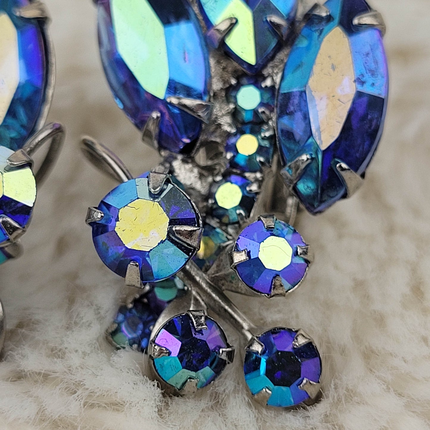 1950's Blue Aurora Borealis Stone Cluster Earrings