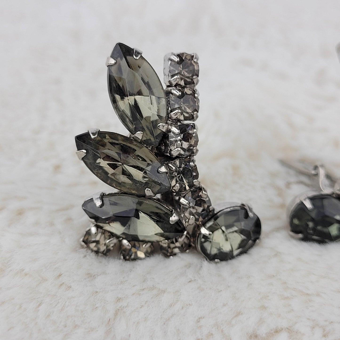 1950's Smokey Gray Rhinestone Spray Clip Earrings