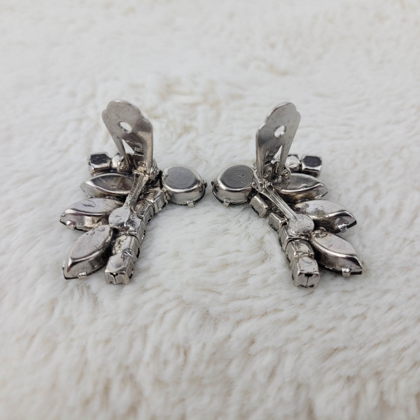 1950's Smokey Gray Rhinestone Spray Clip Earrings