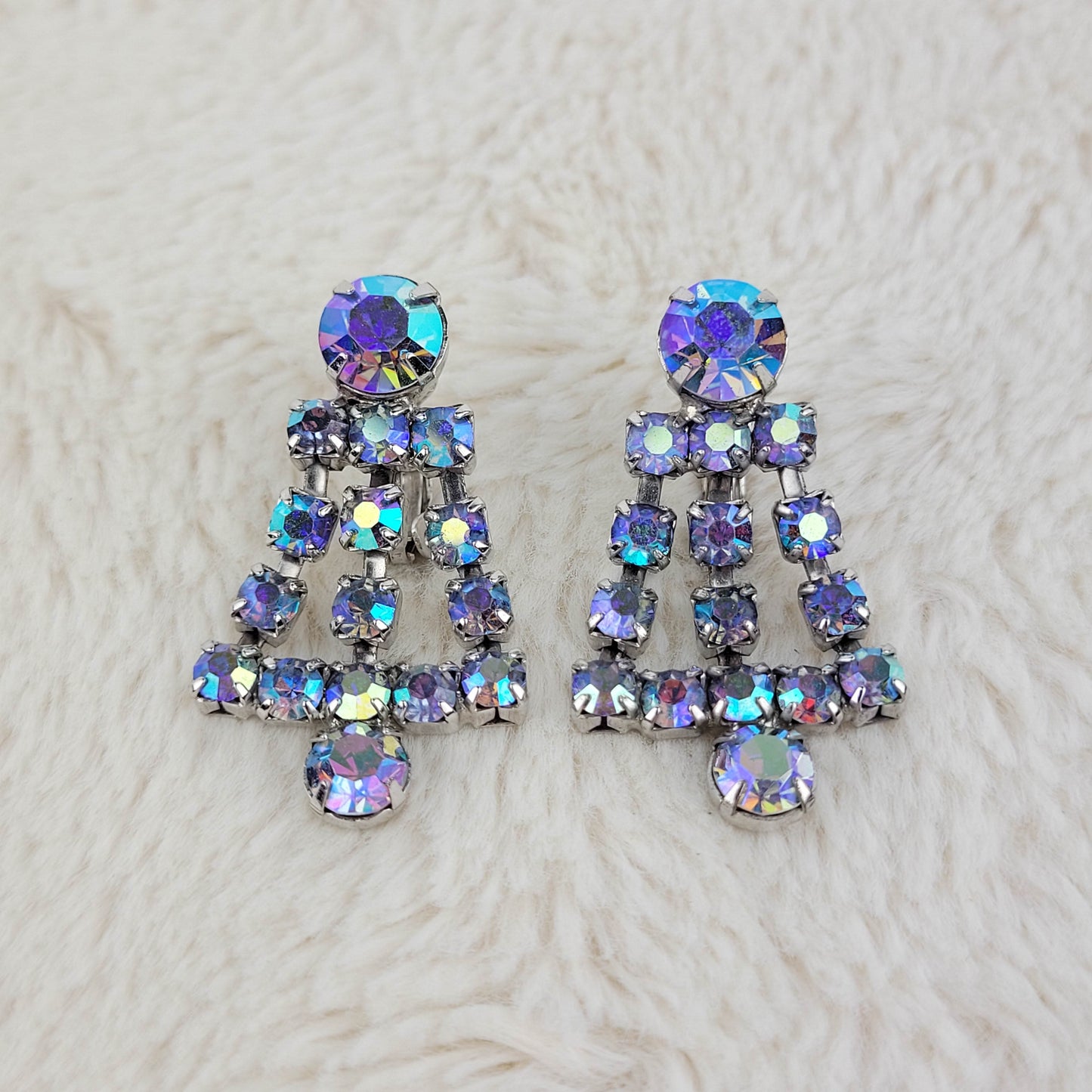 1950's Blue Aurora Borealis Rhinestone Dangle Earrings