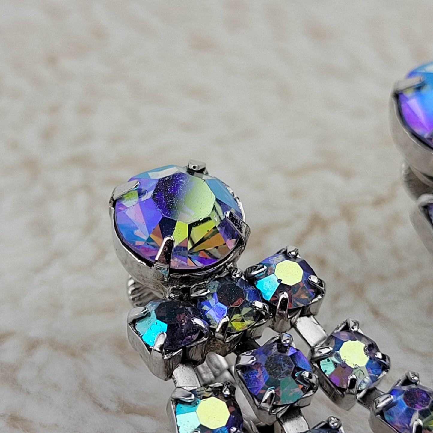 1950's Blue Aurora Borealis Rhinestone Dangle Earrings