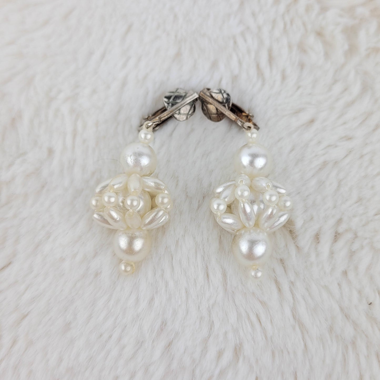 1950's Pearl Bead Chandelier Clip Earrings