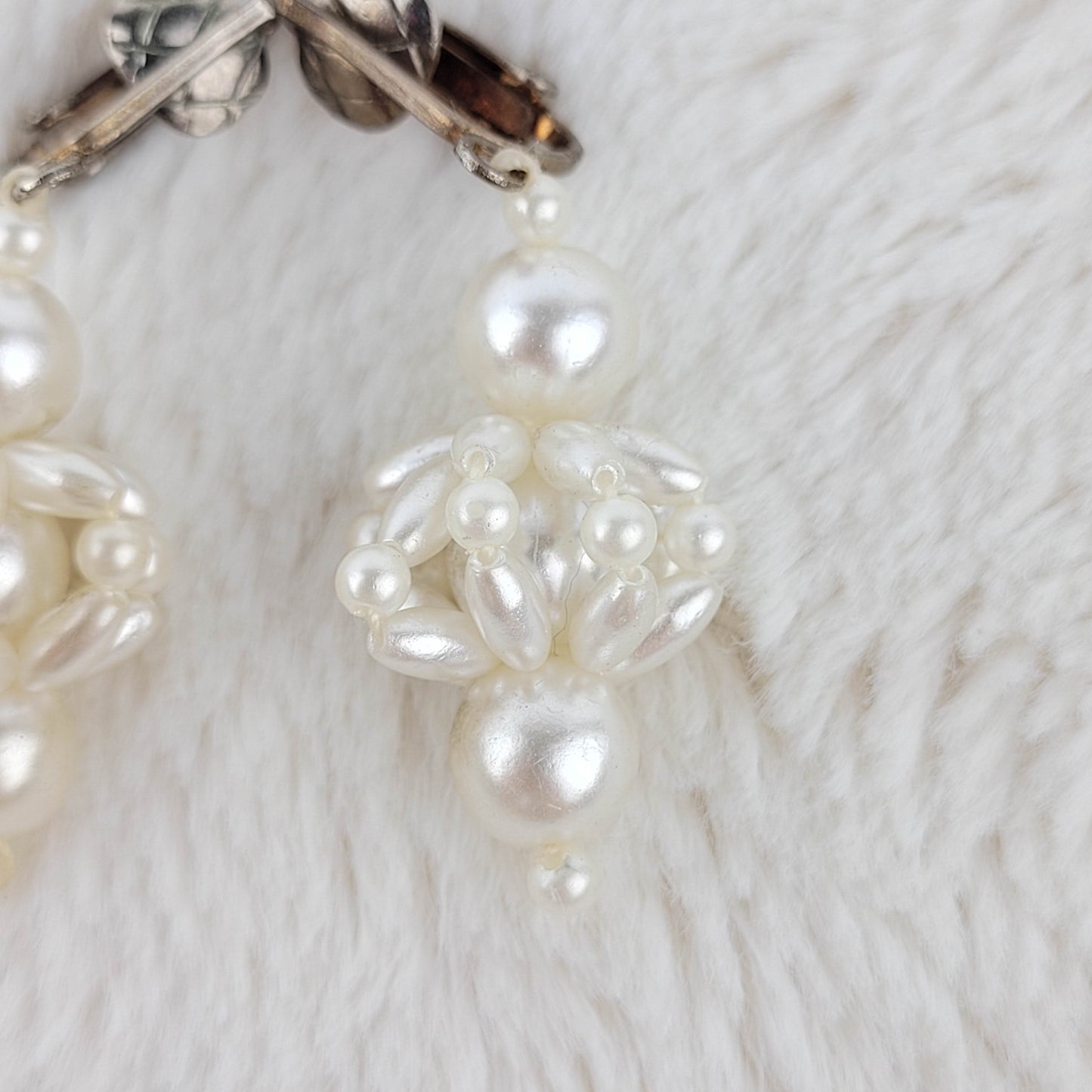 1950's Pearl Bead Chandelier Clip Earrings