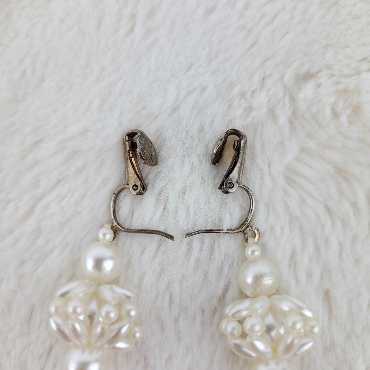 1950's Pearl Bead Chandelier Clip Earrings