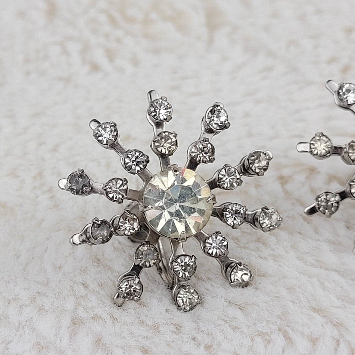 1950's Clear Rhinestone Starburst Clip Earrings