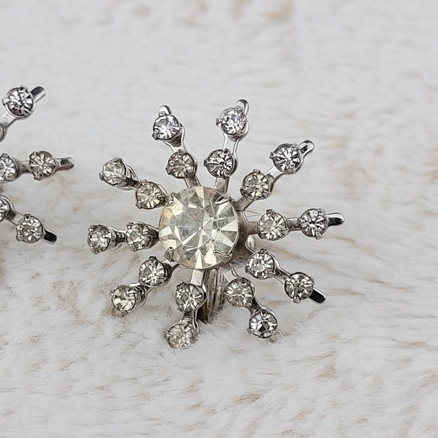 1950's Clear Rhinestone Starburst Clip Earrings