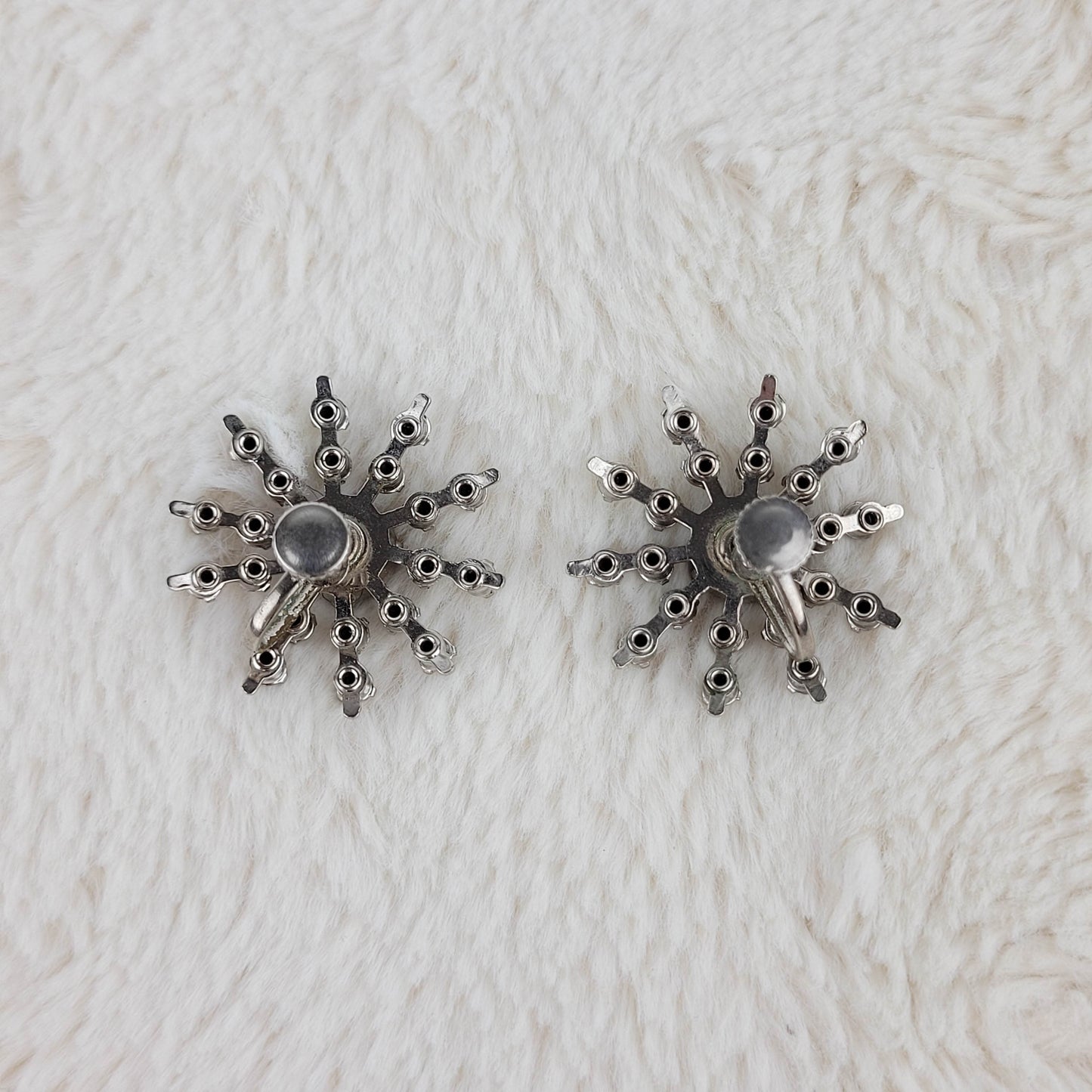 1950's Clear Rhinestone Starburst Clip Earrings